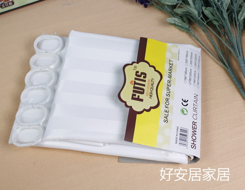 S83V hotel shower curtain with reinforced buttonholes, polyester waterproof yin and yang strip shower curtain, five colors and multiple sizes