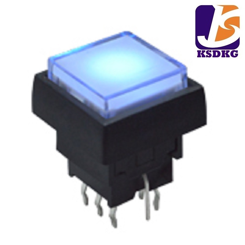 蓝色带灯自锁按钮开关 厂家批发带灯开关立式 方形带灯自锁开关