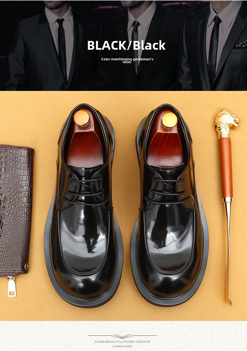 [Prévente non disponible] chaussures en cuir décontractées pour hommes, jambes larges, britanniques, brillantes, grosse tête, première couche de cuir de vachette, chaussures pour jeunes_voghion.com