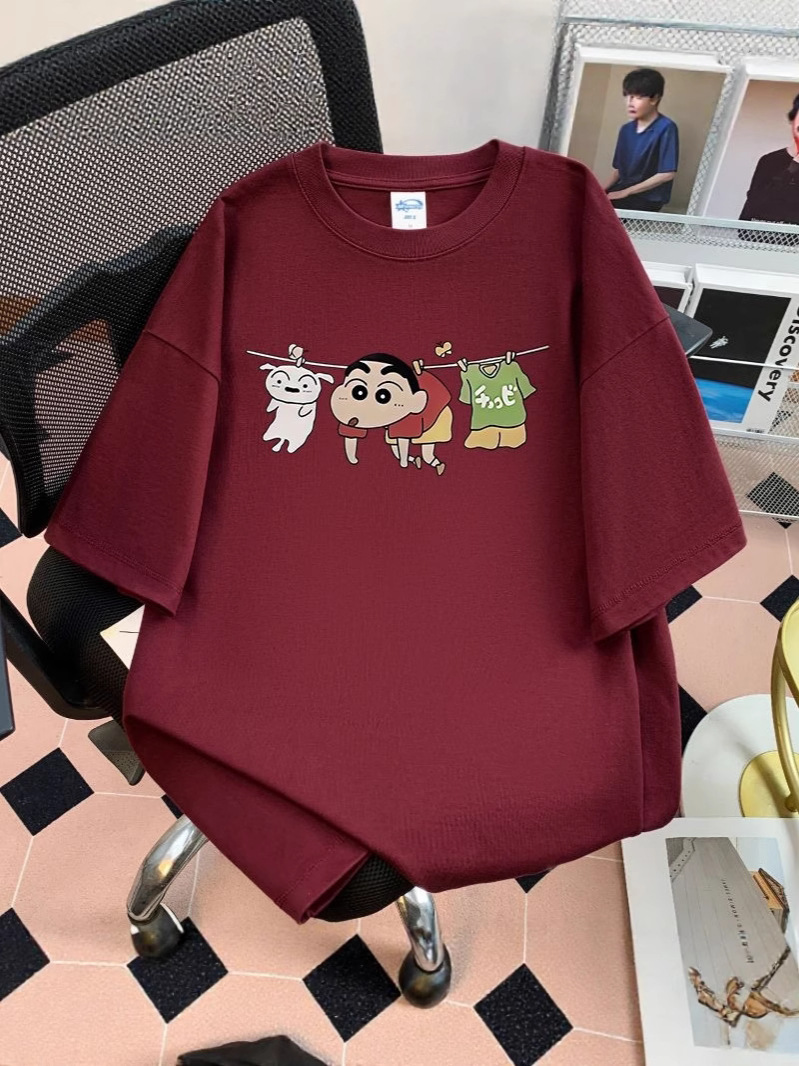 漫画和風クレヨンしんちゃんプリントコットン半袖Tシャツ男性と女性のための夏のトレンディなブランドルーズで多用途なトップスイン