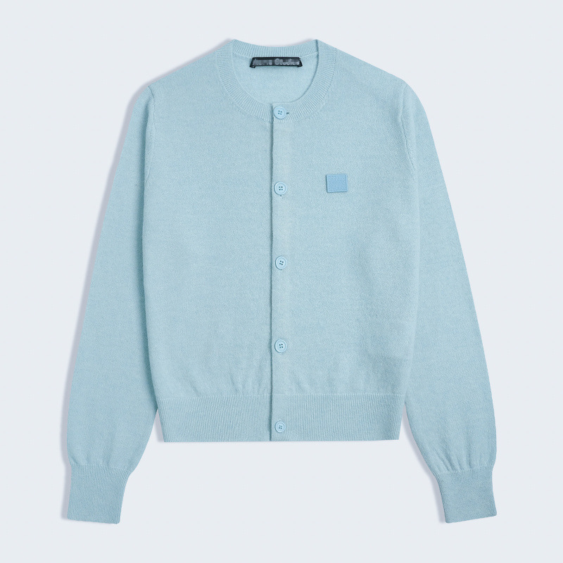 High Version Ac Smiley Face Cardigan Liu Yifei Star Same Style Wool Knitwear Women's Round Neck Knitwear Square Embroider Logo