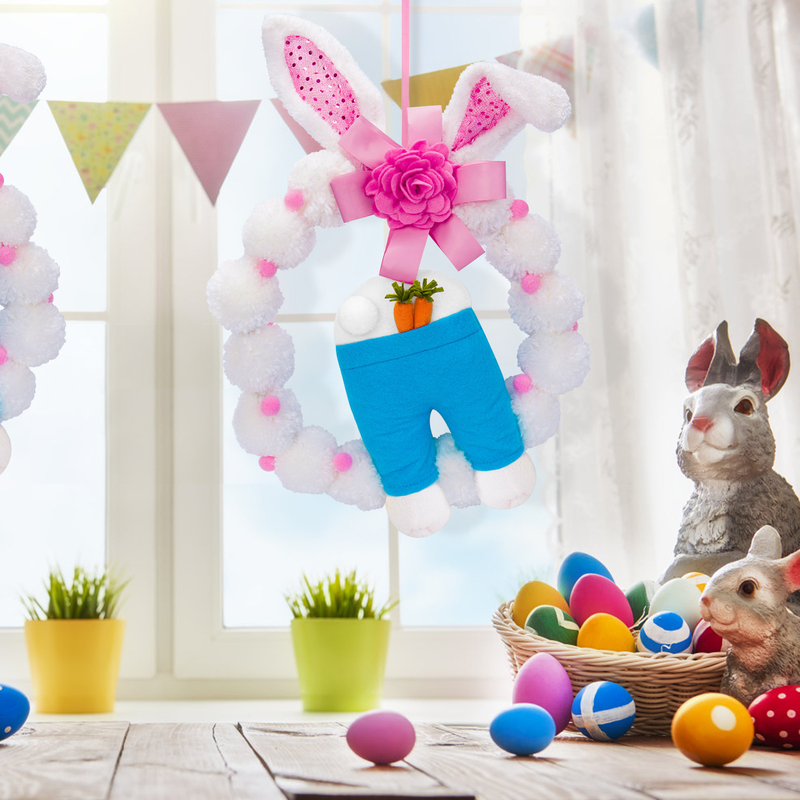 Personalizado Pascua sin rostro Adornos de pájaro viejo Colgante de ventana Conejo luminoso Conejo Muñeco de peluche Adornos