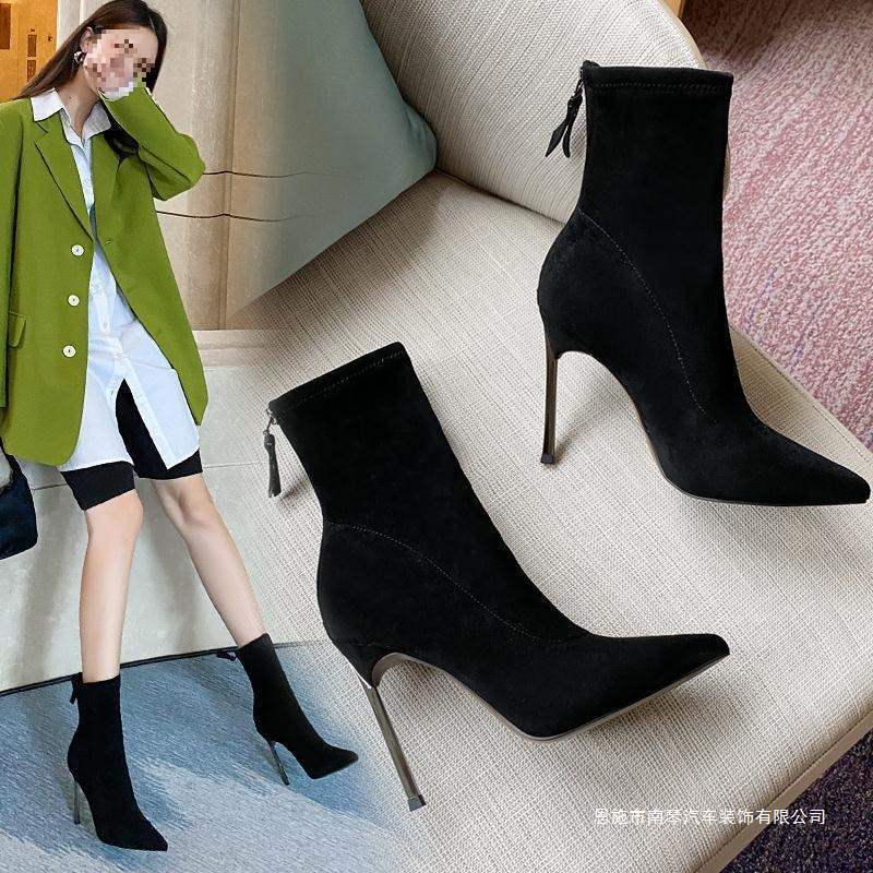 High-Heeled Women's Shoes, Boots, Women's Short Boots, 2025 Autumn Seasons, Stiletto Socks, Pointed Toe Slim Boots, Elastic Boots