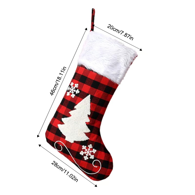 Red and black checkered long wool Christmas stocking Christmas tree