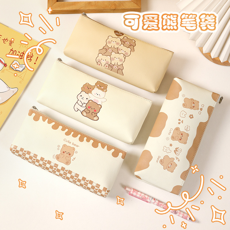 Bolsas de lápiz creativas lindas bolsas de lápiz con cremallera de oso bolsas de papelería bolsas de maquillaje