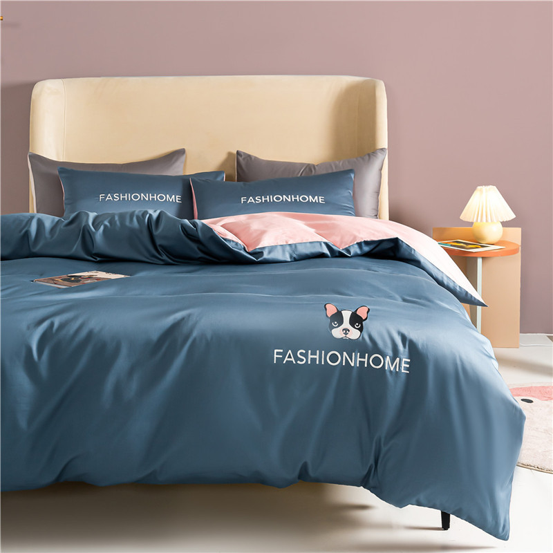 Solid embroidery 60 pure cotton Cotton Silk sliding Satin Four piece suit Cotton sheet Bed cover Chuangbao Cross border