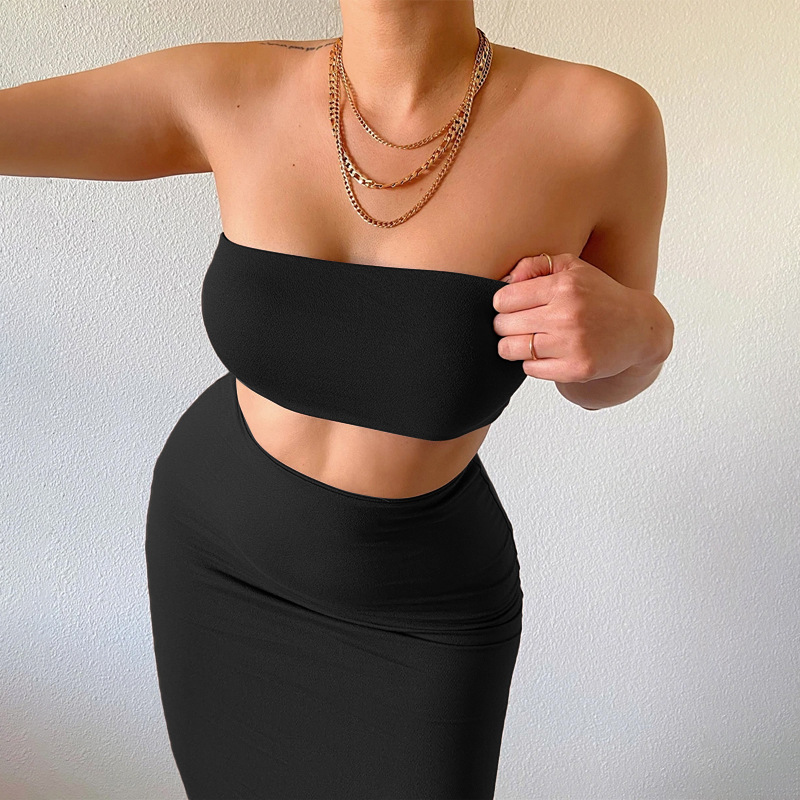 2025 New Summer Women's Fashion Cross-Border Tube Top Slim Fit Bodycon Skirt Set Wholesale From Manufacturer_ecoleips.com