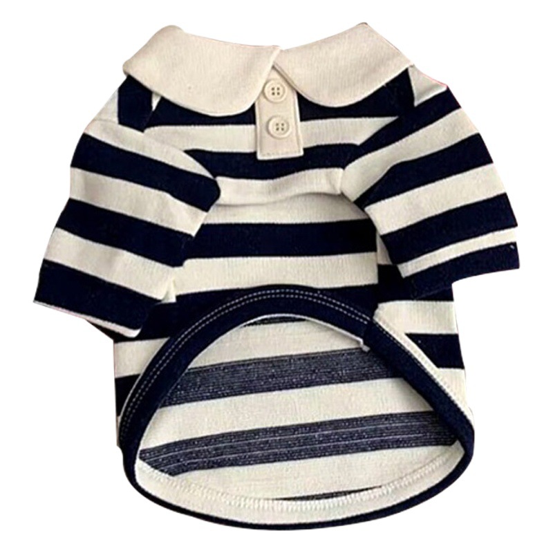 Pies de gato de estilo marino mediano y pequeño perro ropa de peluche para mascotas Perro primavera y verano casual rayas cuello redondo Camiseta