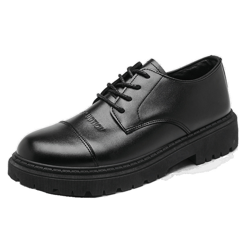 Ropa formal para hombres de negocios Zapatos de aumento de suela gruesa de estilo británico Zapatos de cuero puro Zapatos de hombre simples casuales negros Otoño