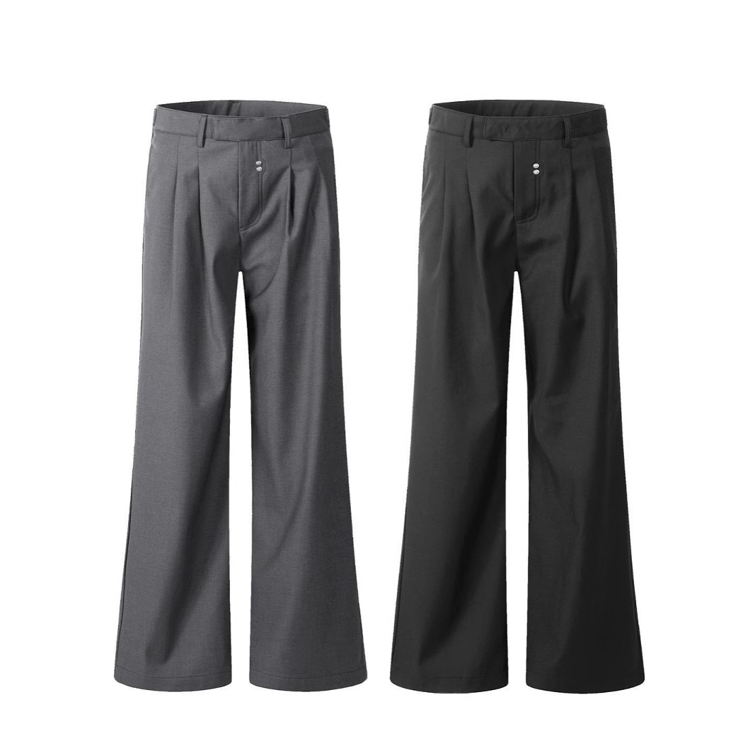 Minimalist Pleated Micro-Flared Trousers Korean High-End Stacked Draped Lazy Relaxed Avant-Garde Casual Trousers for Men