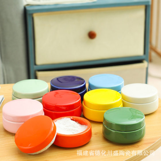 Small Ceramic Color Glaze Pu'er Tea Pot Cream Square Face Cream Packaging Bottle Pills Fragrant Powder Storage Sealed Paste Pot