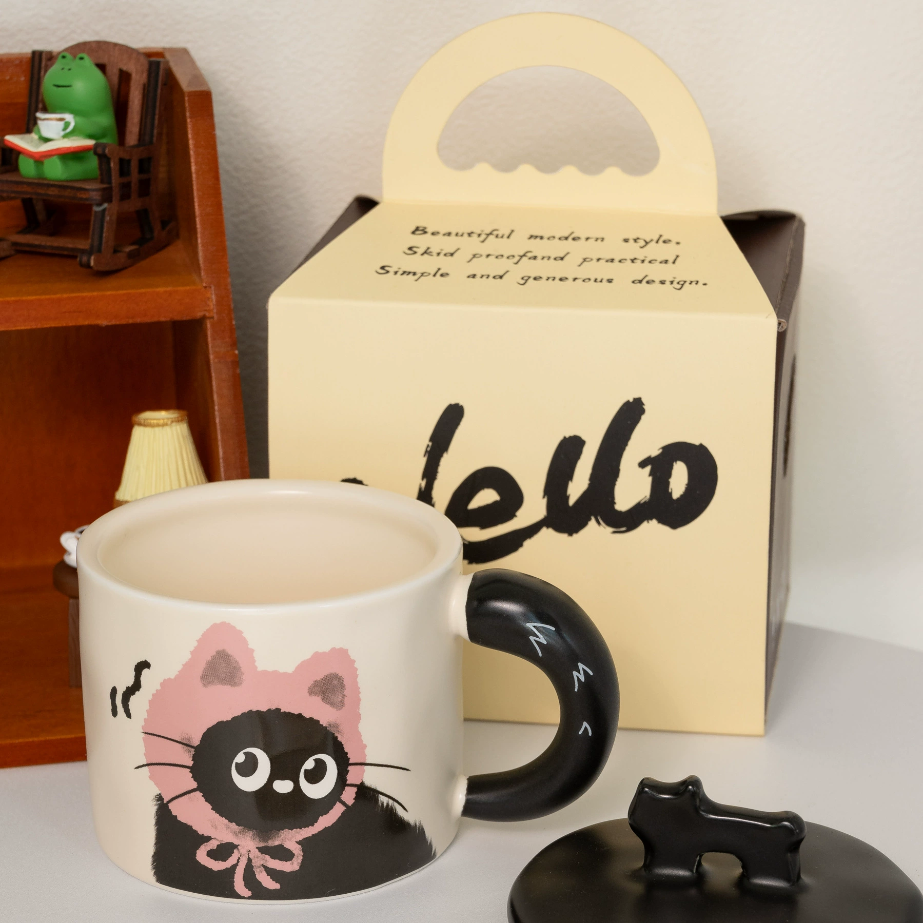 Cat Ceramic Mug, Cute Illustrated Ceramic Cup, 301–400 ml, Gift Box Option