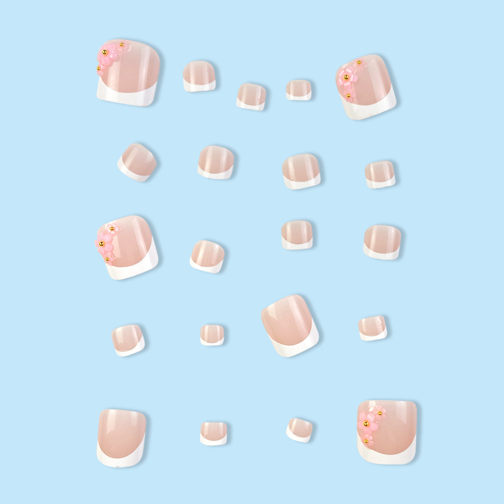 Estilo caliente europeo y americano, flores francesas simples, uñas de pies, chicas calientes, uñas de estilo ins, uñas postizas desmontables con incrustaciones de diamantes