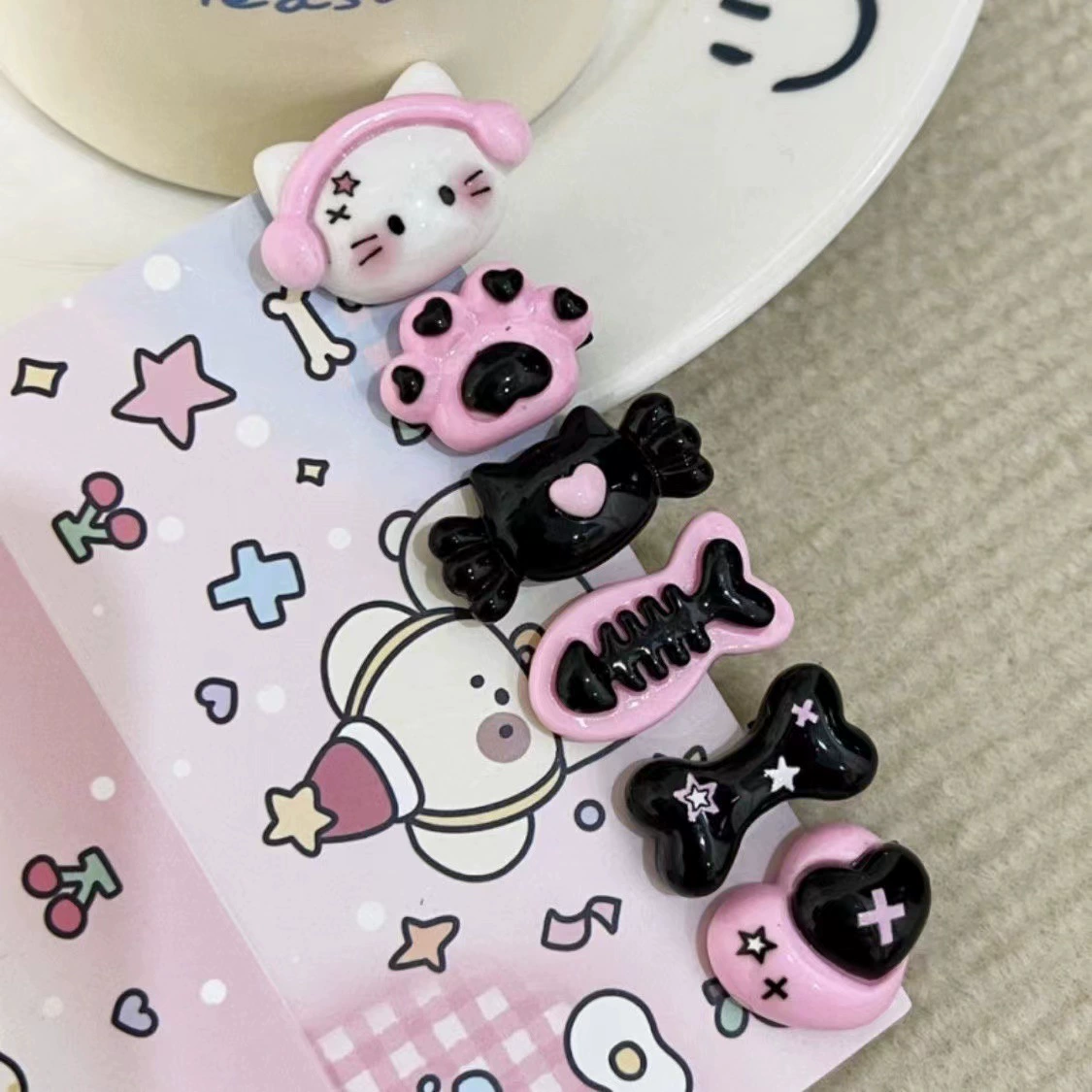 Набор аксессуаров для волос (Hello Kitty) — 10 штук милых японских мультяшных заколок, шпильки и резинки, розовый