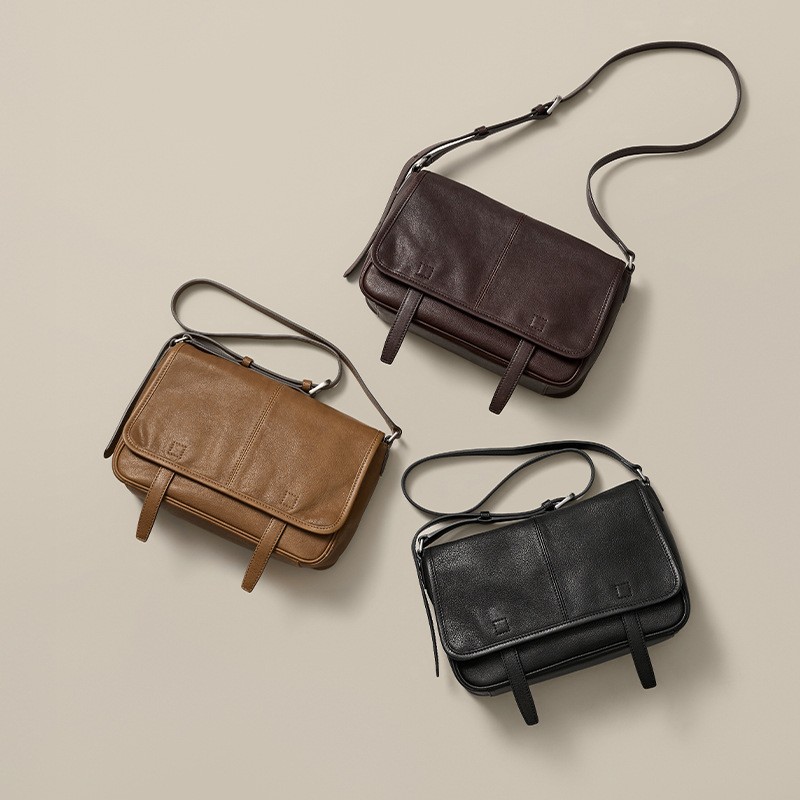 裘真全系植鞣牛皮信使邮差包百搭复古通勤单肩斜挎腋下真皮包女