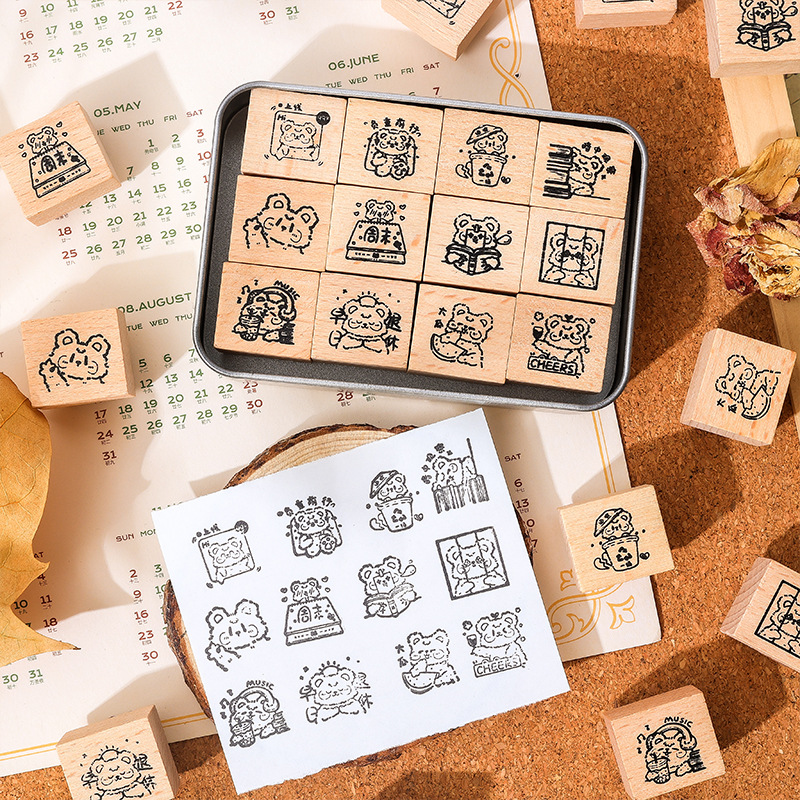 Felicidad nido pequeño animal de dibujos animados emoji avatar sello de madera libro de bricolaje decoración sello de haya