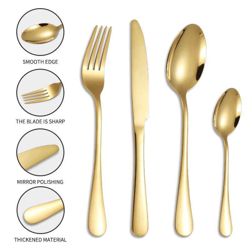 Transfronterizo 1010 traje de vajilla de acero inoxidable de 24 piezas conjunto Hotel titanio-plateado cuchillo de carne occidental, tenedor, cuchara, caja de regalo de cuchara de té