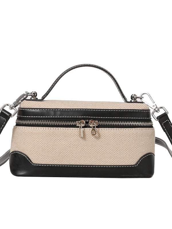 Bolso de mano retro europeo y americano, bolso cuadrado pequeño para mujer 2025, nuevo bolso cruzado de lona con bloques de color y patchwork.