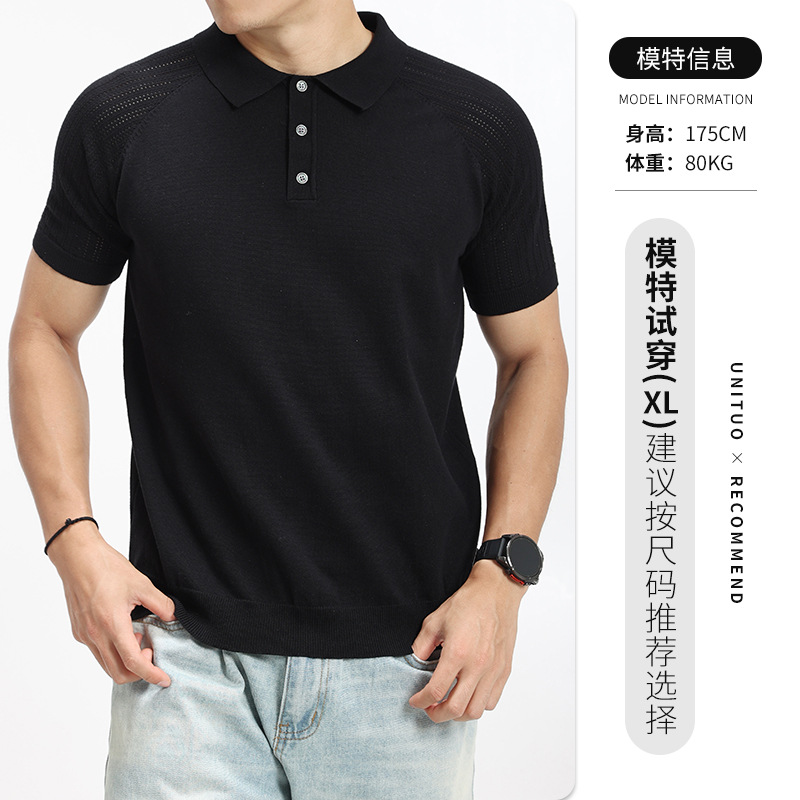 2026 verano hombre de manga de hombro polo de punto hombre botón de la solapa de negocios casual hombre alto sentido camisa image 7