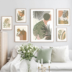 北歐客廳沙發背景牆帆布畫簡約綠色植物掛畫抽象藝術高清噴繪畫芯