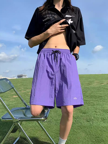 Purple Quick-Dry Airborne Shorts for Women and Men, Summer Sports Casual Couple's Five-Pocket Pants, Solid Color Ice Silk Pants, Trendy