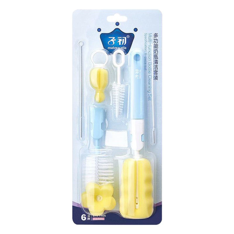 Набор из 6 щеток для чистки: щетка для детских бутылочек, щетка для сосок, губка, щетка для соломинок