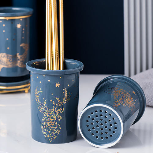 Light luxury chopstick basket ceramic chopstick tube kitchen chopstick spoon storage box bucket drain chopstick cage household storage rack
