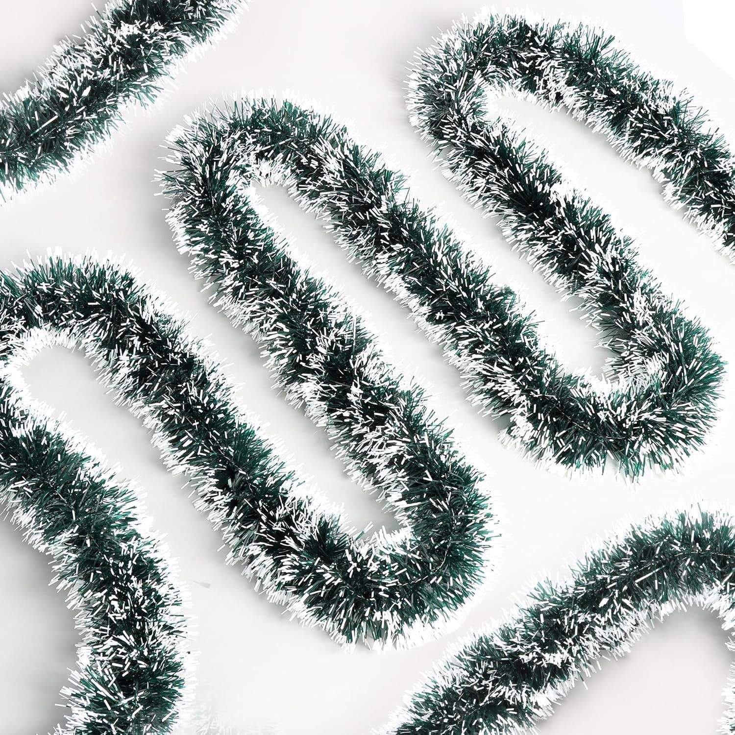 Christmas Decoration Supplies 9Cm*2M Dense Dark Green White-Edged Green-Edged Tinsel Garland for Holiday Party Decoration