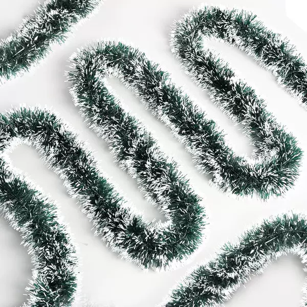 Christmas Decoration Supplies 9Cm*2M Dense Dark Green White-Edged Green-Edged Tinsel Garland for Holiday Party Decoration