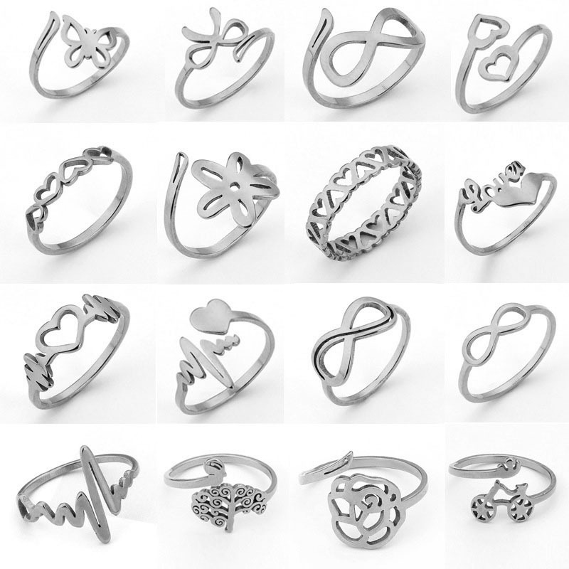 Venta directa de joyería de acero inoxidable, anillos huecos de acero titanio, electrocardiograma, figura 8, lema de seis caracteres, diseño original al por mayor. image 7