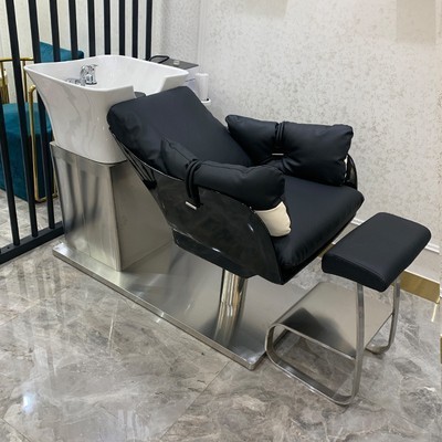Peluquería semi-acostado cama de champú salón de pelo especial cama de lavado cama de masaje Barbero peluquería cerámica lavabo cama de champú