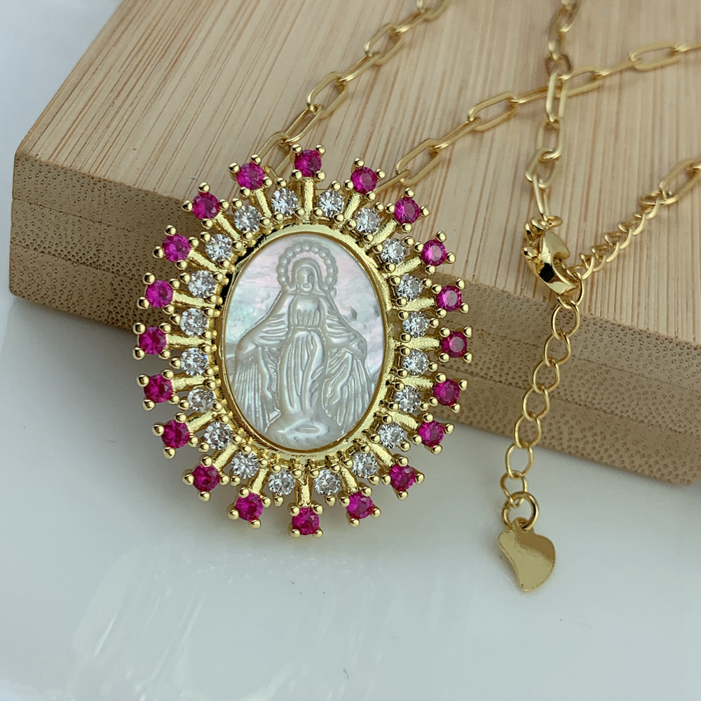 1 Piece Quantity Natural Fritillary Copper Plating Human Virgin Mary Zircon Pendant Necklace