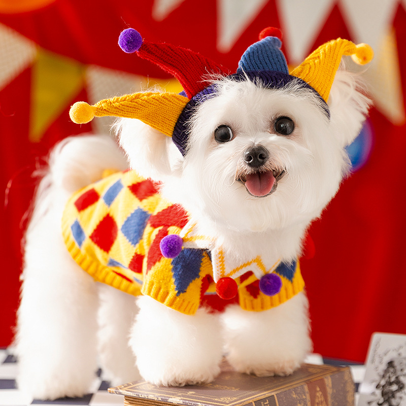 Otoño y invierno perros adorables extraños locos circo clown suéter de Halloween traje de gato ropa de perro