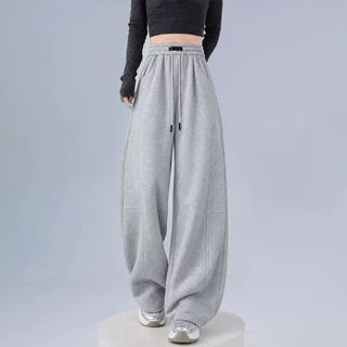 灰色运动弯刀裤女秋季2026新款高腰休闲阔腿裤大码窄版显瘦香蕉裤
