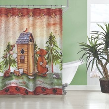 跨境热销平网大版数码印花儿童卡通动物木屋浴室防水隔断浴室帘