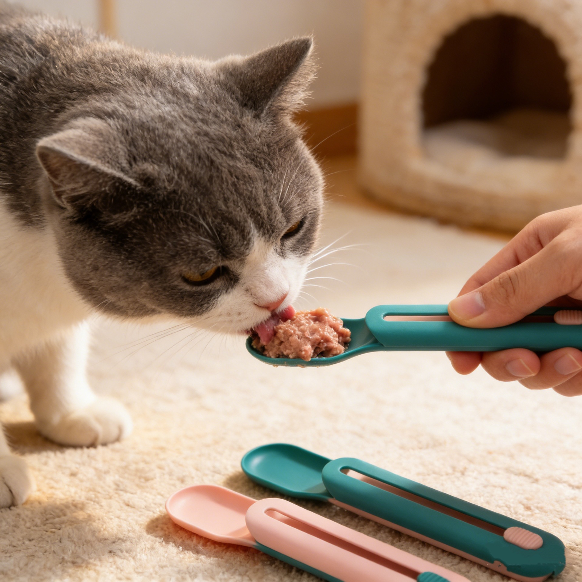 Alimentador de pasta de carne para gatos, extrusor de cucharas, artefacto mágico, bocadillos especiales para mascotas, alimento para gatos, cucharas, artículos para gatos