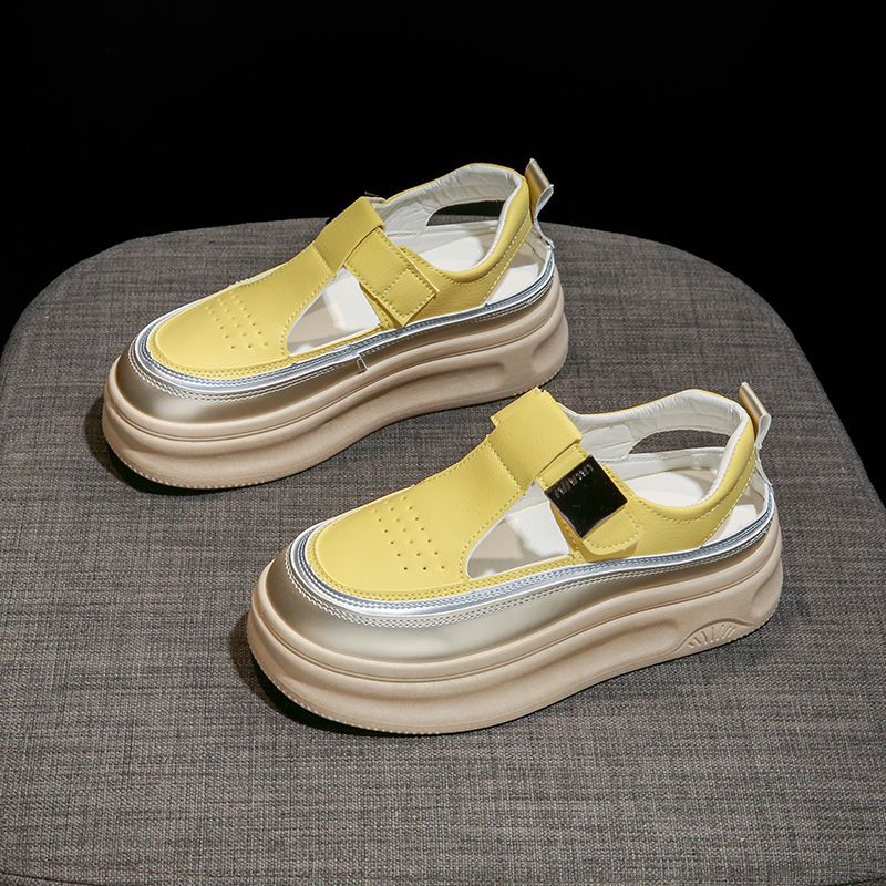 凉鞋女2025年新款百搭女鞋夏季外穿时尚厚底增高6公分魔术贴凉鞋