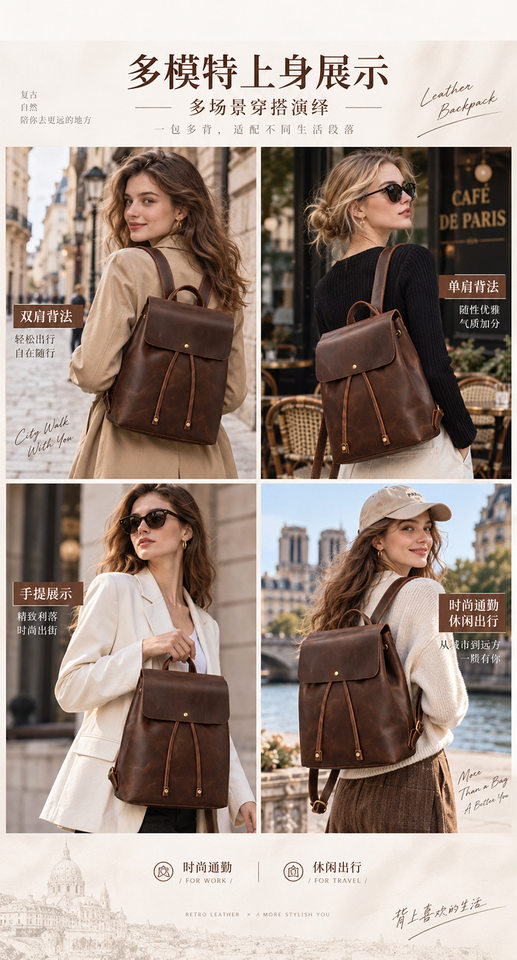 Ba lô nữ da bò thật 28×15×34 cm phong cách tối giản, đựng vừa máy tính bảng — Cà phê sâu chi tiết 10