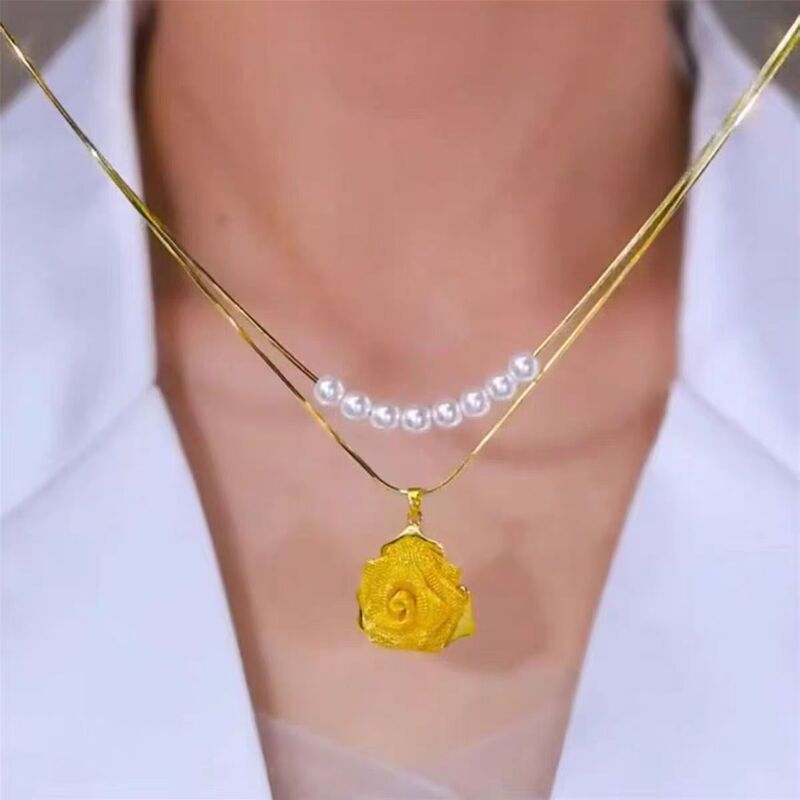 Princess Hepburn Style Stacked Mesh Gold Rose Pearl Necklace, Exquisite, High-End, Light Luxury and Western Style Clavicle Chain Princess Hepburn Style Stacked Mesh Gold Rose Pearl Necklace, Exquisite, High-End, Light Luxury and Western Style Clavicle Chain