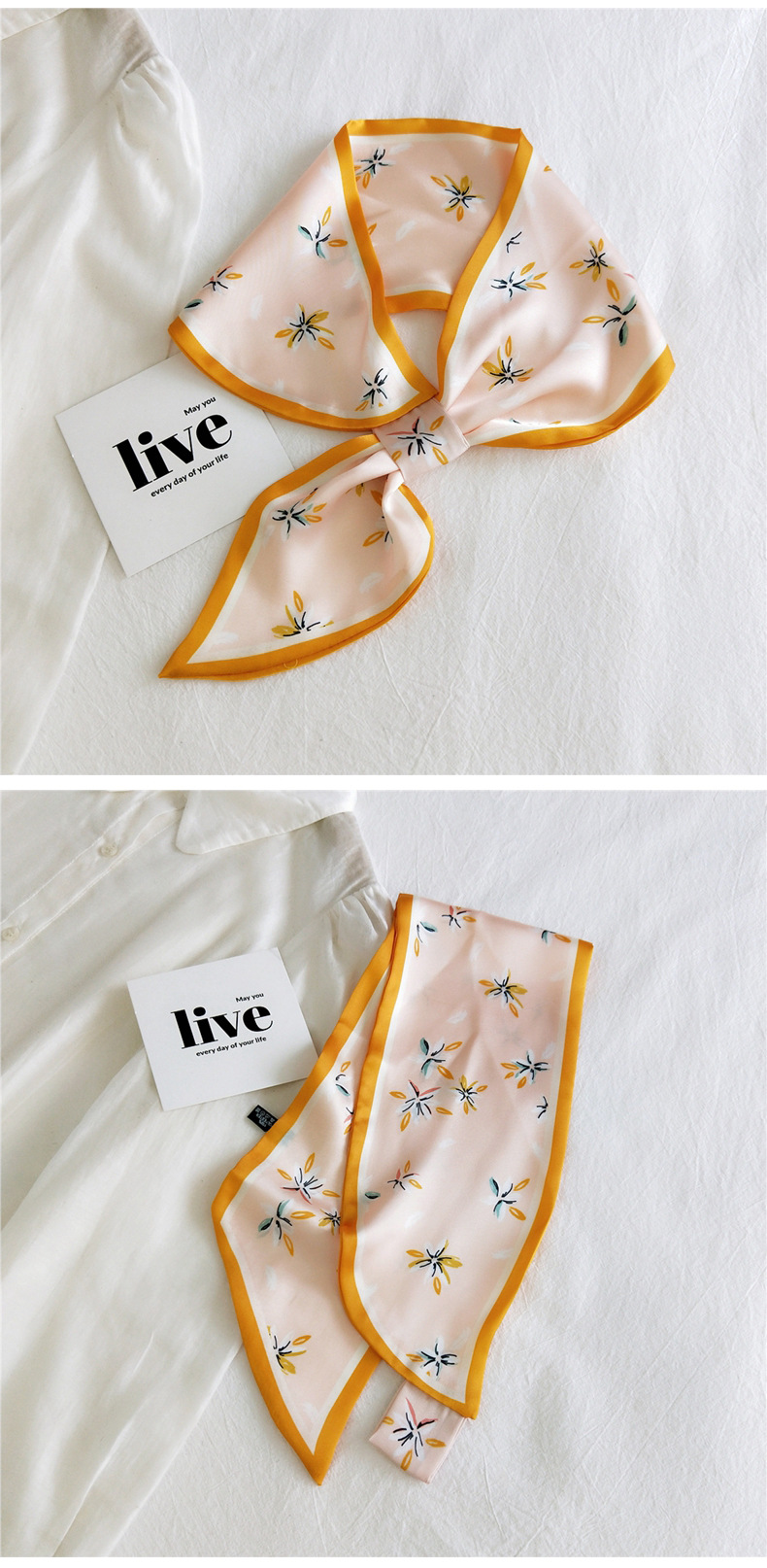 50g Weight Silk Scarf Classification Travel Occasion Unisex Gender Patchwork Design Sweet Style Khaki, Grey, Purple, Red, Green, Blue, Camel, Yellow, Black Color Fashion Printing Small Silk Scarf 24