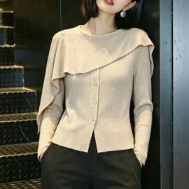 长袖针织衫女2026秋冬新款韩版修身圆领披肩上衣设计感百搭毛衣潮