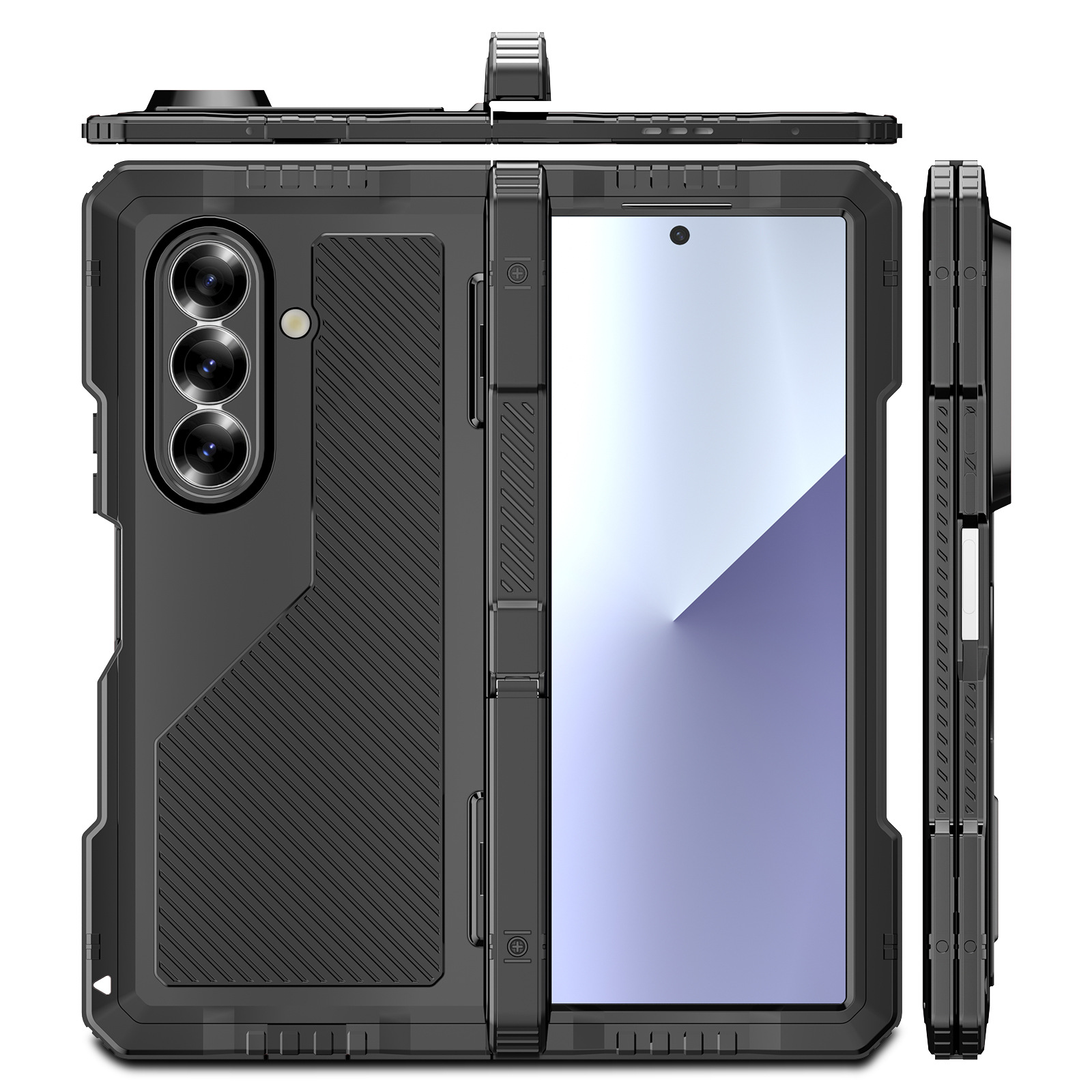 Ốp lưng điện thoại Samsung Z Fold7 kim loại chống sốc, viền dày silicon bảo vệ toàn diện — Đen, Đỏ rượu