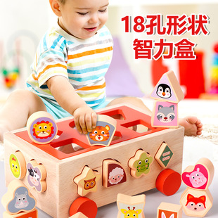 Geometric Matching Building Blocks 18 Hole Intelligence Box Children's Educational Digital Animal Toys Kindergarten Early Education Teaching Aids