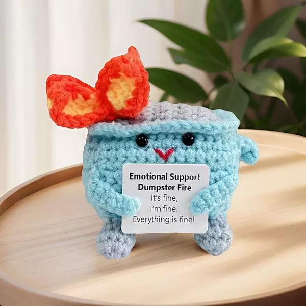 Cross-Border New Product Fire Extinguisher Trash Can Funny Positive Energy Mini Wool Handmade Crocheted Doll Card