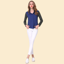 衬衣翻领夏装新款时尚拼色修身拼接休闲撞色长袖女式衬衫 JR352