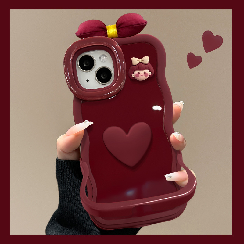 爱心女孩公仔适用苹果17promax手机壳iphone15双支架16蝴蝶结14女