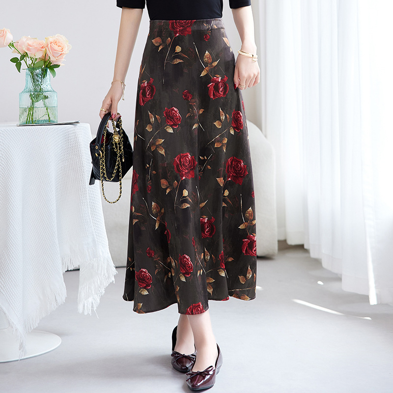 Fashionable retro silk elastic summer elegant long skirt