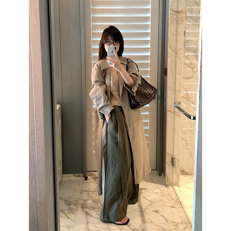 FOX ROOM 英伦风翻领长款风衣2026春新款气质双排扣廓形外套 M107