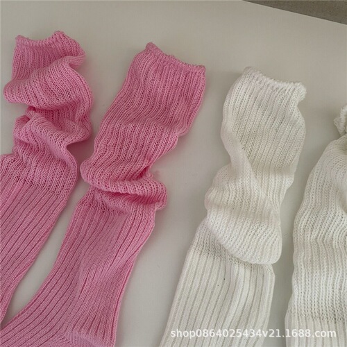Summer high-top mesh socks, black and white thick needle and thread, long calf-length socks, mid-calf piling cotton socks for women, breathable outdoor wear