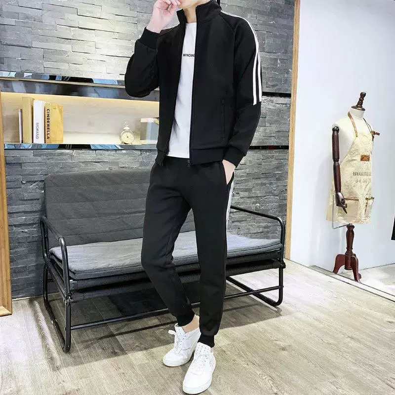 Осенний мужской костюм Мужская спортивная одежда корейская версия тонкого с длинными рукавами подростковый беговой воротник повседневный свитник мужской